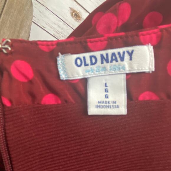 Old Navy 3/4 Sleeve Polka Dot Dress Large Burgandy Maroon Ombre Dots Scoop Neck - Picture 8 of 11